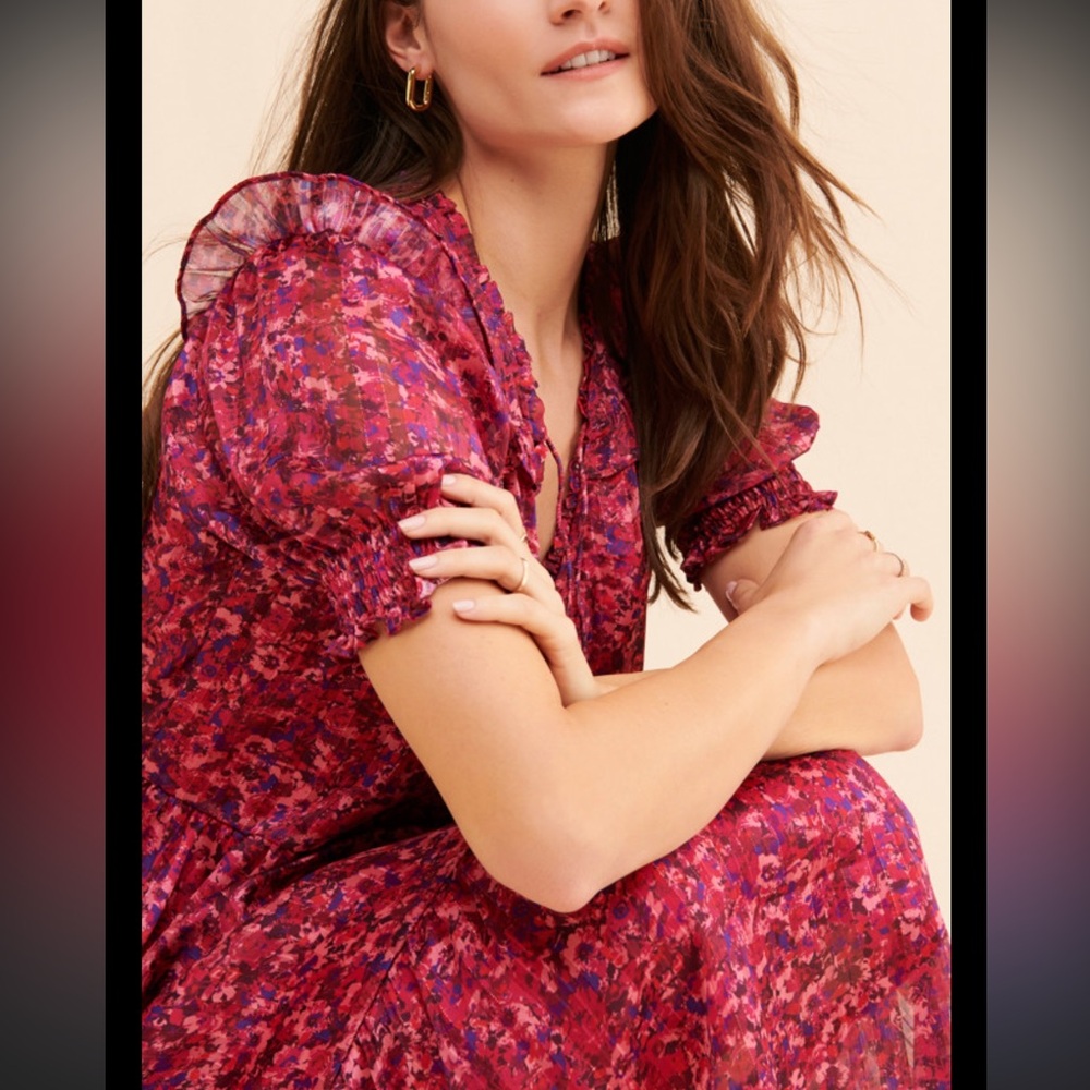 Anthropologie Ruffle Shoulder Midi Dress